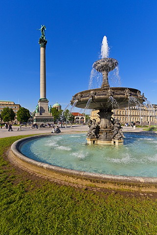 Jubilee Column, fountain, Neues Schloss, castle, New Palace, Schlossplatz square, Stuttgart, Baden-Wuerttemberg, Germany, Europe