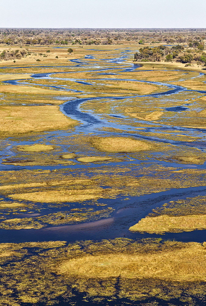 The Gomoti River with its channels, islands and adjoining freshwater marshland, aerial view, Okavango Delta, Botswana, Africa