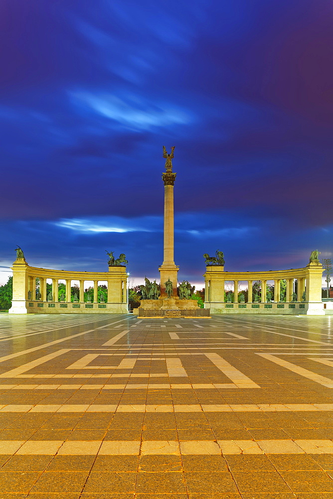 Millennium Monument at Heroes' Square, Dusk, Budapest, Hungary, Europe