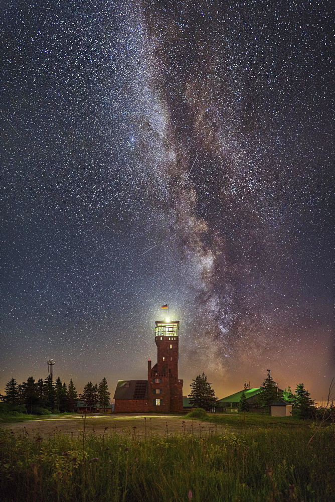 Observatory Hornisgrindeturm, by night with Milky Way, Seebach, Baden-Württemberg, Germany, Europe