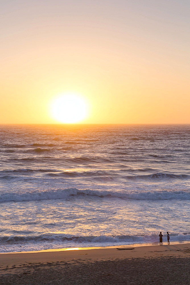 Sunset, children on the beach, Pacific Coast, Pacific Coast Highway, California, USA, North America