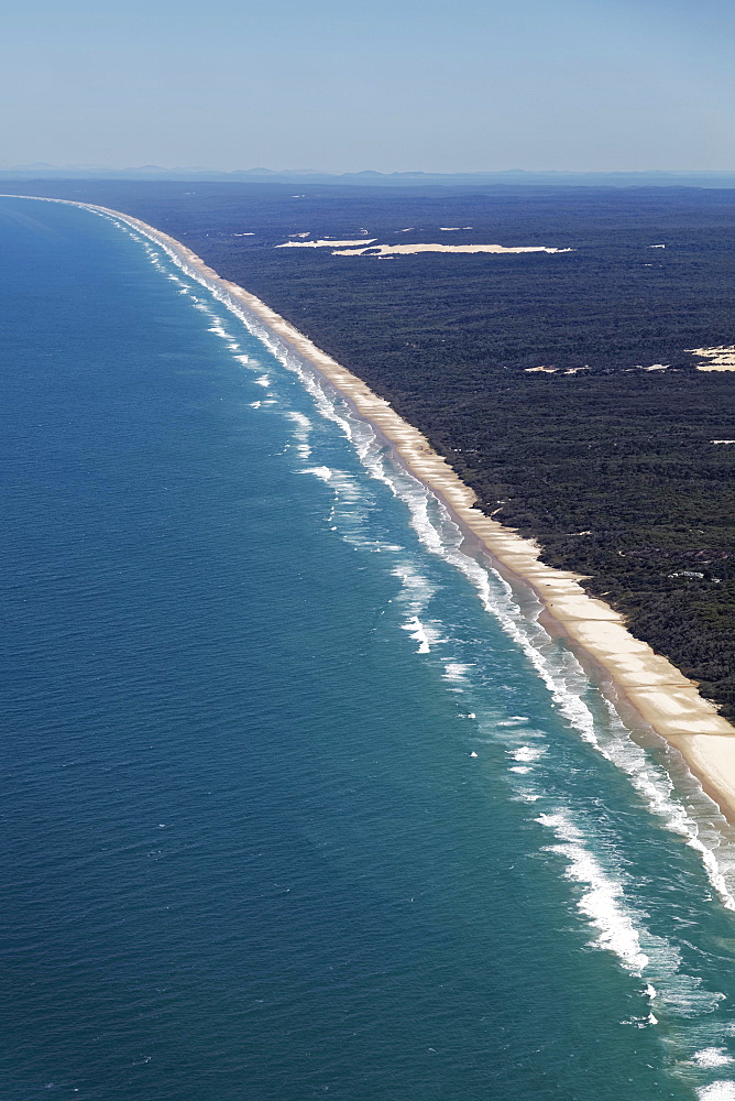 Aerial view 75 Mile Beach Road, official Highway, UNESCO World Heritage Site, Fraser Island, Great Sandy National Park, Queensland, Australia, Oceania