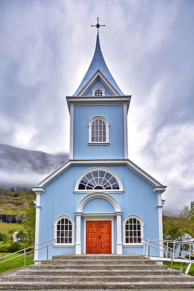 Blue church, Seyðisfjörður, Seyðisfirði, Iceland, Europe