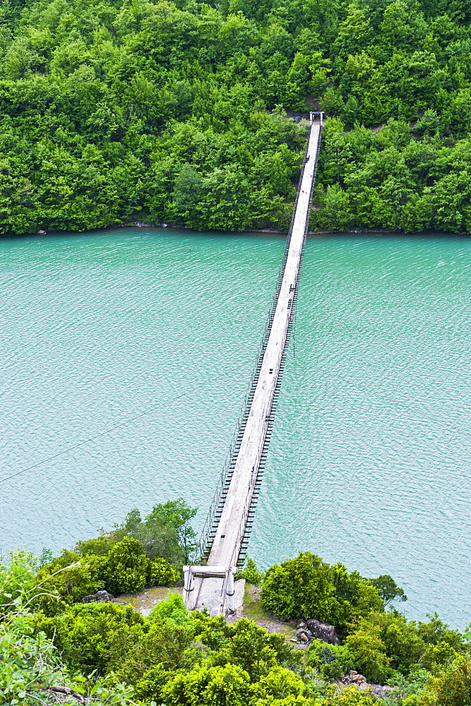 Suspension bridge across the Black Drin River, Albania, Europe