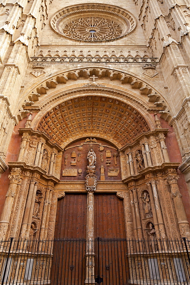 Renaissance main portal, Cathedral La Seu, Palma de Majorca, Majorca, Balearic Islands, Spain, Europe