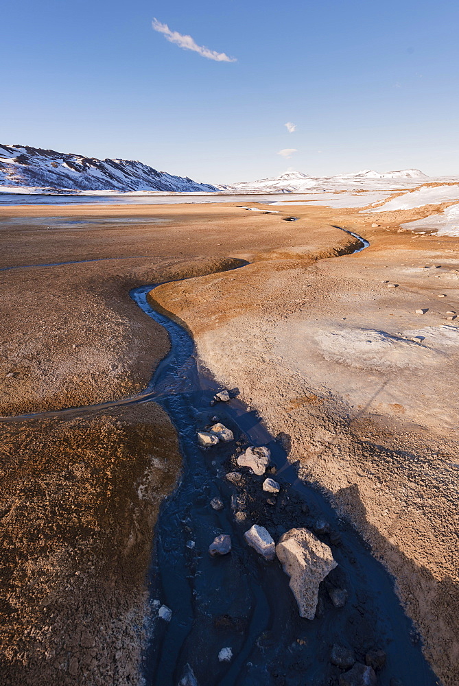 Winding river in the geothermal area Hverarönd, also Hverir or Namaskard, Northern Iceland, Iceland, Europe