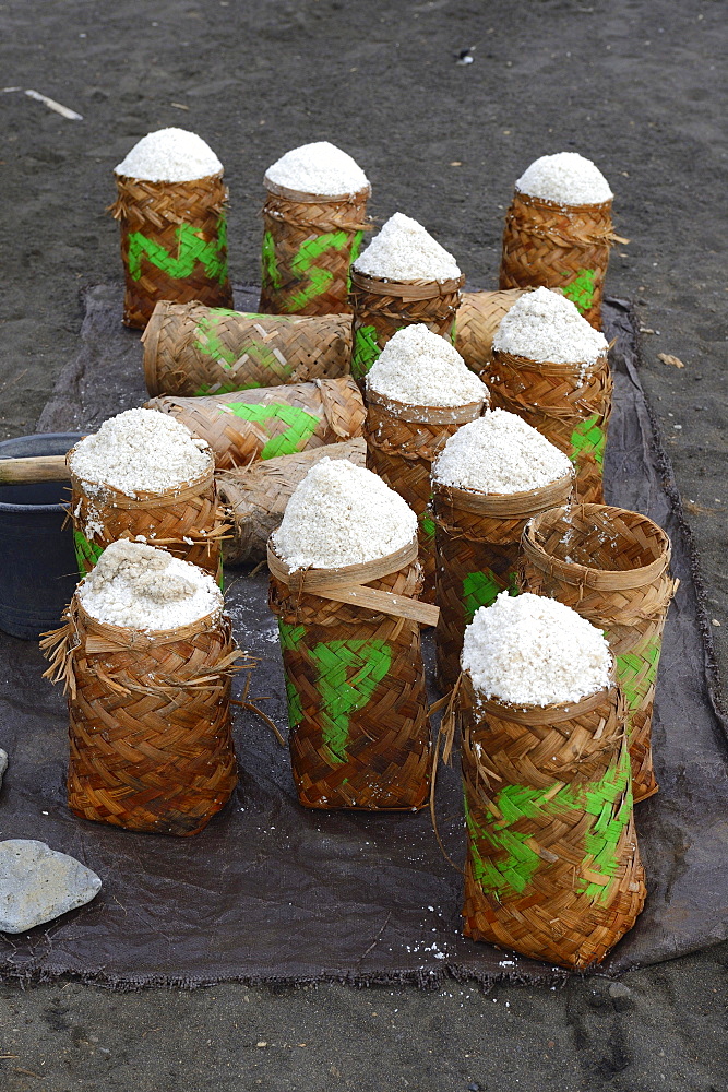 Harvested sea salt, packed to dry, known as Fleur de Sel, North Bali, Bali, Indonesia, Asia