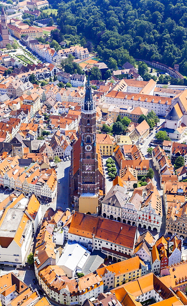 Aerial view, St. Martin's Church in the historic town centre, Landshut, Lower Bavaria, Bavaria, Germany, Europe