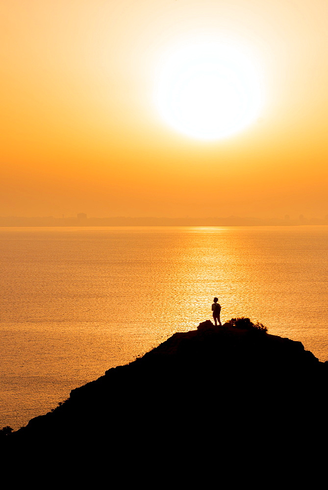 Sunset, rocks in the sea, Algarve rocky coast, Ponta da Piedade, Lagos, Portugal, Europe