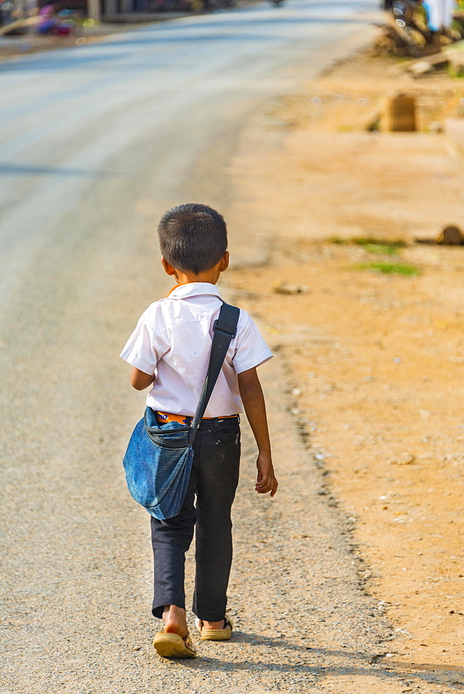 Little boy on way to school, Nong Khiaw, Luang Prabang Province, Laos, Asia