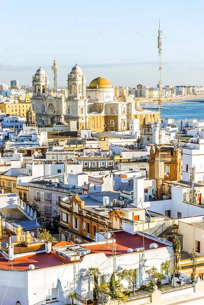 Cityscape with Cathedral of Cadiz, Cadiz, Andalusia, Spain, Europe