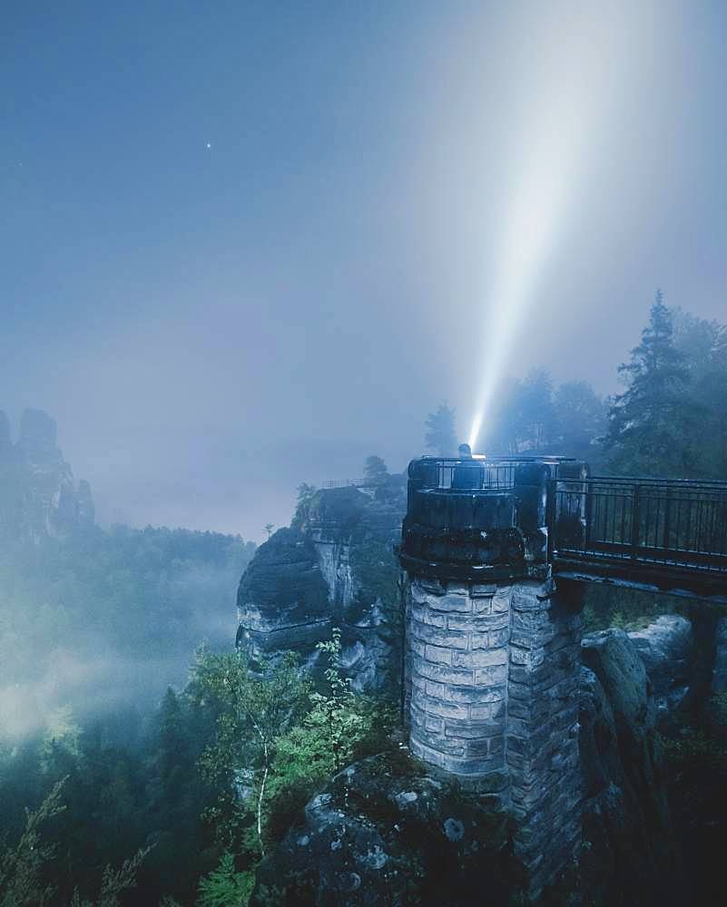 Bastion view at night, Elbe Sandstone Mountains, Saxon Switzerland, Germany, Europe