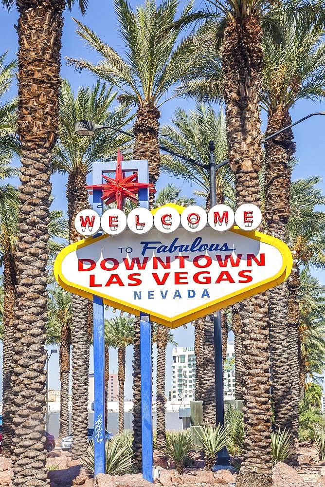 Welcome sign at street, Downtown Las Vegas, Nevada, USA, North America