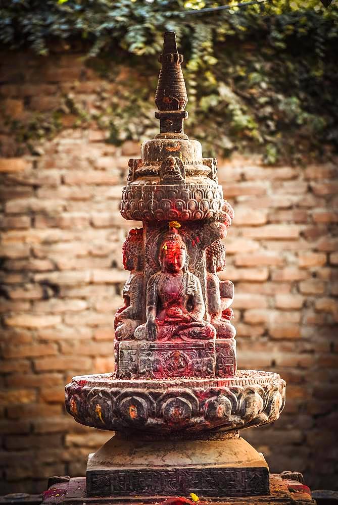 Buddhist stone altar, Patan, Kathmandu valley, Himalaya region, Nepal, Asia