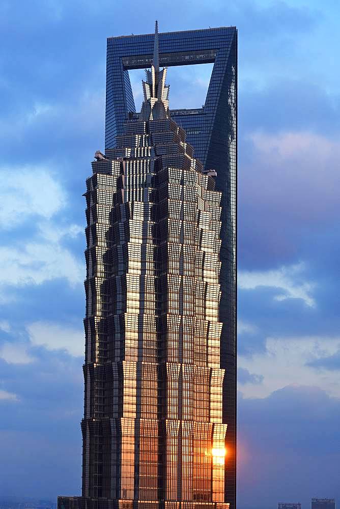 View from the Ritz-Carlton Hotel to the World Financial Center and the Jin Mao-Building in the district of Pudong, Shanghai, China, Asia