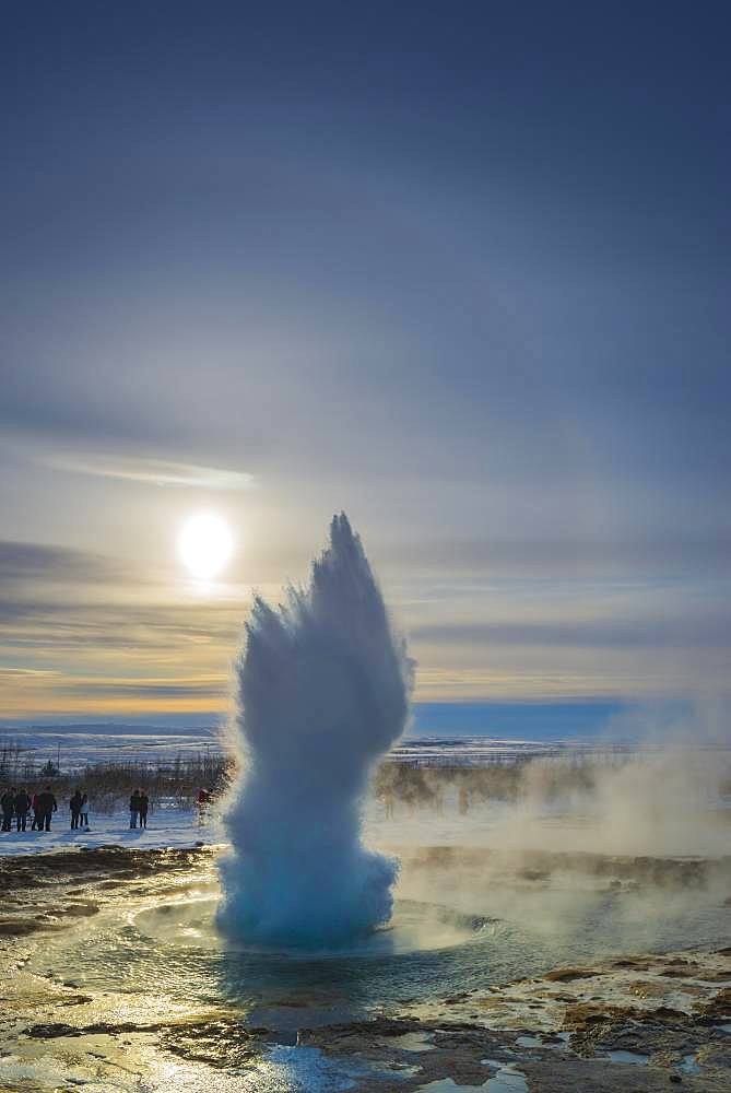 Geyser Strokkur during an eruption, Golden Circle, South Iceland Region, Iceland, Europe