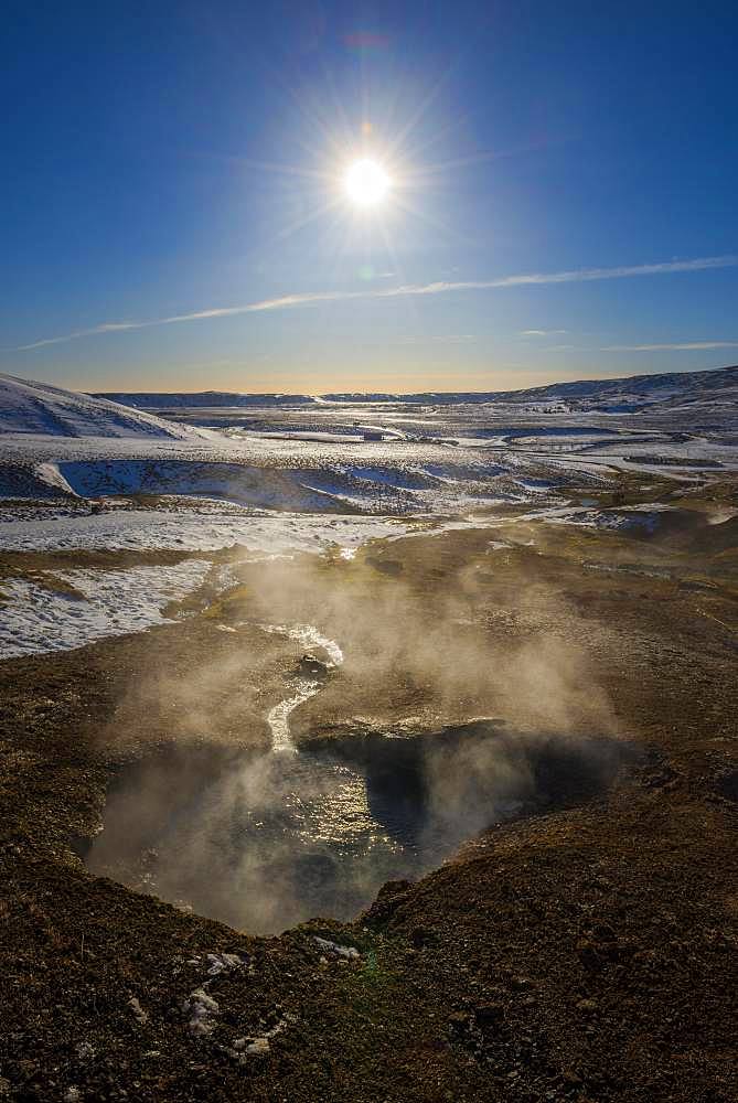 Geothermal area Hengill, steaming fumarole, Pingvellir National Park, Suourland, Iceland, Europe