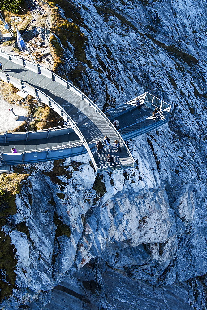 Alpspix viewing platform over the Hoellental, Osterfelder mountain station in the Wetterstein range, Garmisch-Partenkirchen, Bavaria, Upper Bavaria, Germany, Europe