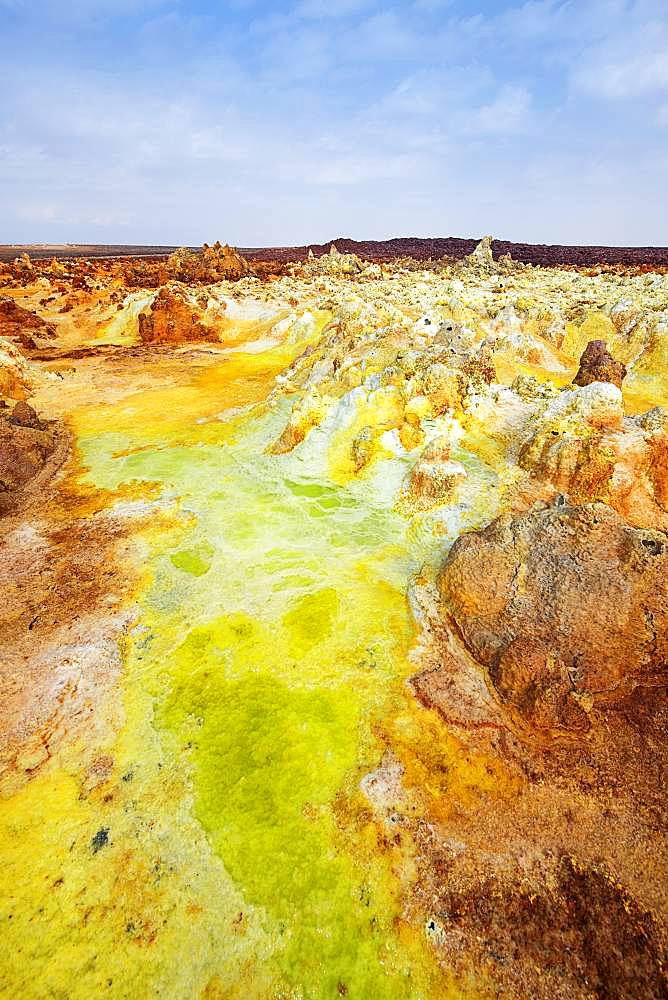 Geothermal area with sulphur deposits and acidic salt lakes, Dallol, Danakil Valley, Ethiopia, Africa