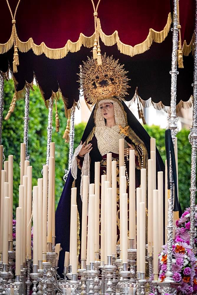 Paso de la Virgen, statue of the Virgin Mary with canopy, Semana Santa procession, Holy Week, Almeria, Andalusia, Spain, Europe