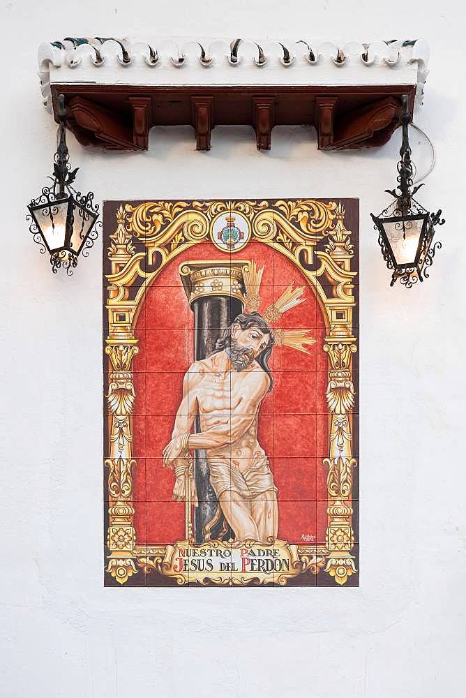 Christ with crown of thorns, tile painting, Granada, Andalusia, Spain, Europe