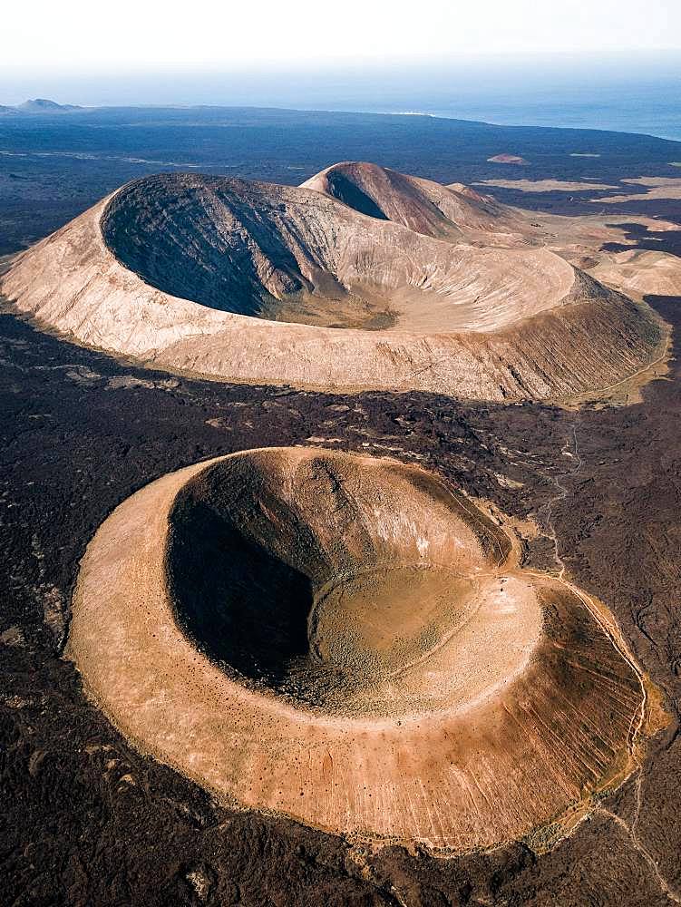 Volcanic crater, Timanfaya National Park, drone shot, Lanzarote, Spain, Europe