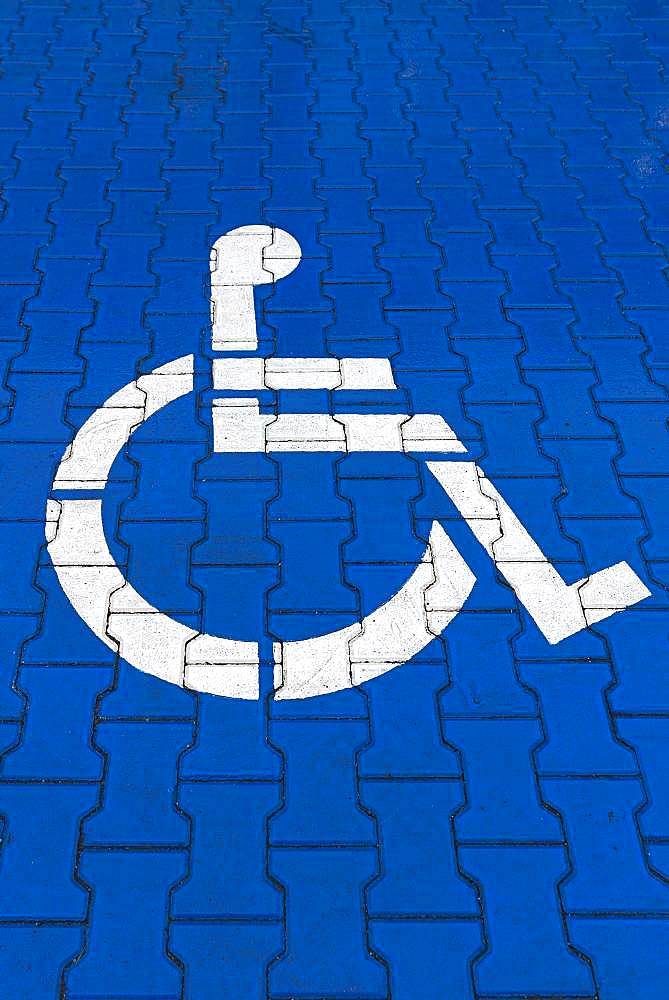 Blue marked parking for disabled, Krakow, Poland, Europe