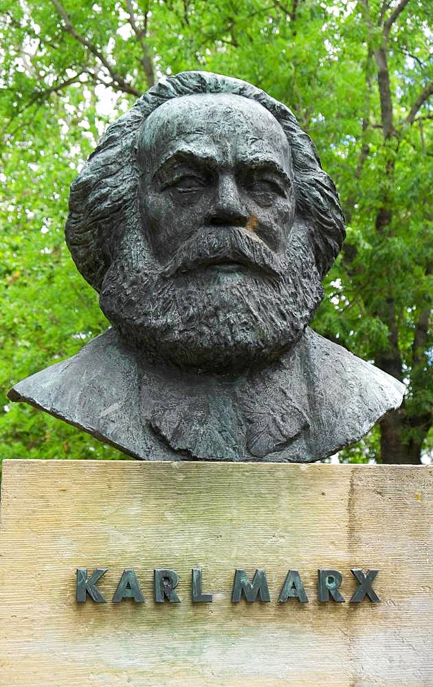 Bust Karl Marx, German philosopher, sculptor Gerhard Geyer, Friedensplatz, Dessau, Saxony-Anhalt, Germany, Europe