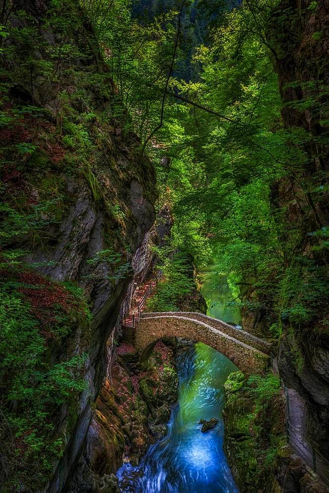 The old stone bridge near Saut de Brot, Noiraigue, Neuchatel, Switzerland, Europe