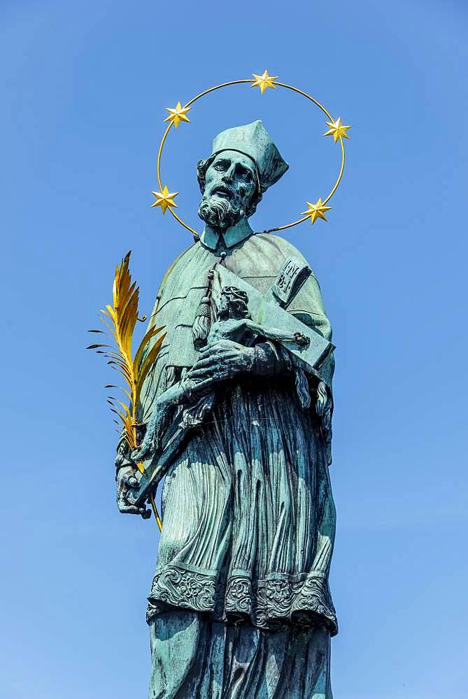 Statue, St. John of Nepomuk, Charles Bridge, Prague, Czech Republic, Europe