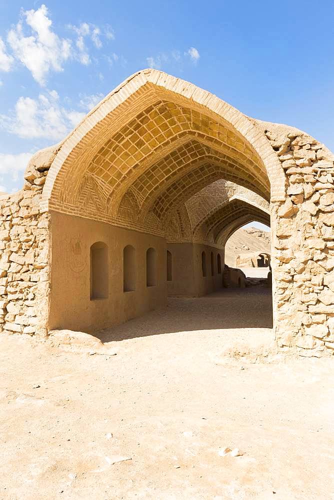 Ruins of ritual buildings near Dakhmeh Zoroastrian Tower of Silence, Yazd, Iran, Asia