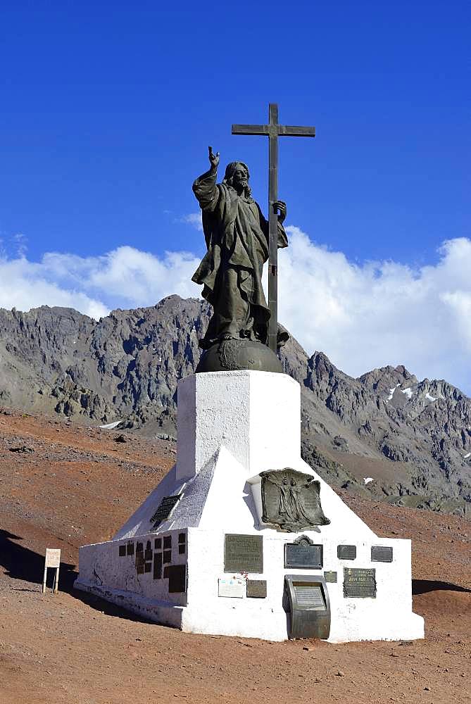 Statue of Cristo Redentor de los Andes, Christ Redeemer of the Andes, Paso de la Cumbre, near Uspallata, Mendoza Province, Argentina, South America