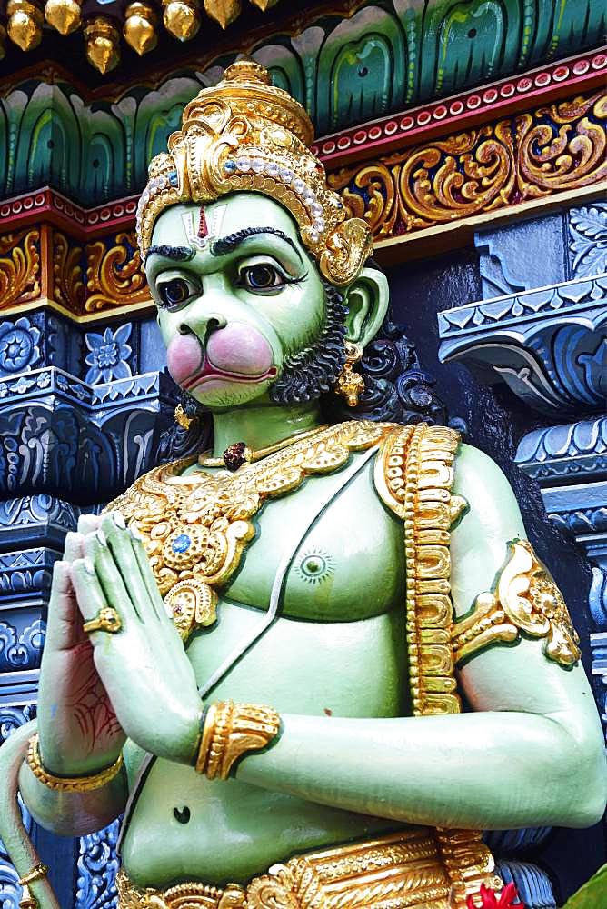 Monkey god Hanuman figure in front of the Shri Krishnan Hindu temple, Bugis, Singapore, Asia