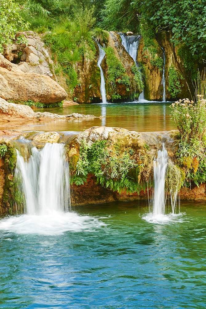 Waterfall, Matarranya River at El Parrizal, Beceite, Catalonia, Spain, Europe