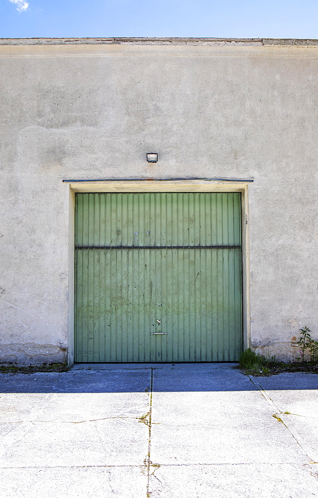 House facade with garage door, Gruenau im Almtal, Salzkammergut, Upper Austria, Austria, Europe