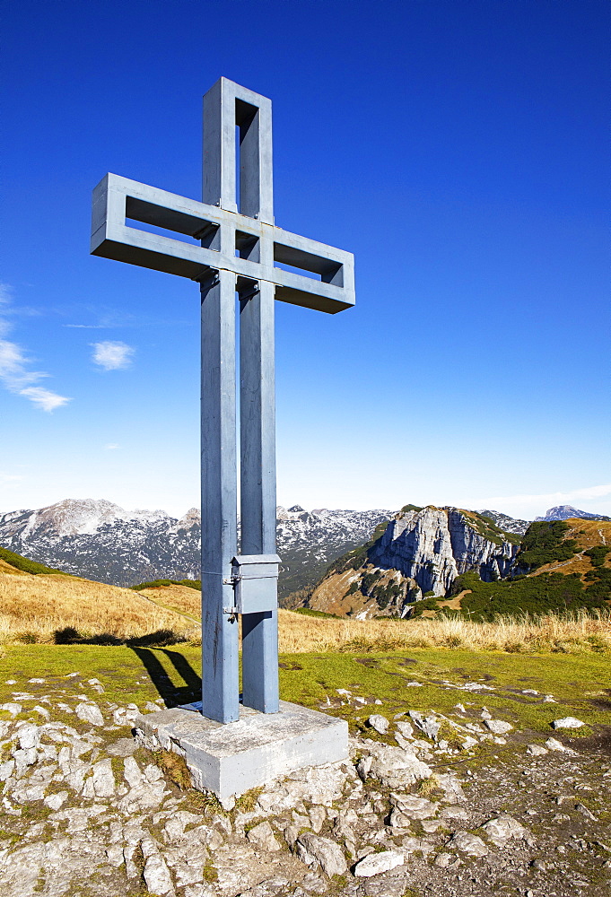 Summit cross at Loser, Loser Plateau, Totes Gebirge, Altaussee, Aussseland, Salzkammergut, Styria, Austria, Europe