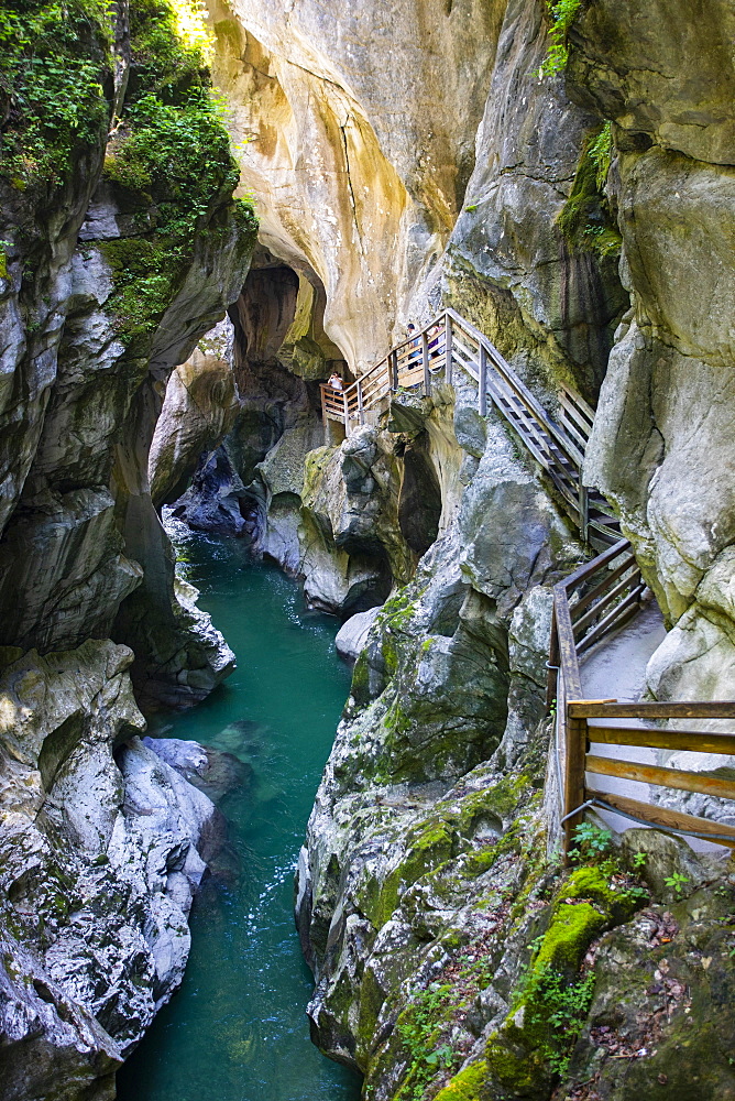 Climbing facility in the dark gorge, Lammeroefen, Lammerklamm, River Lammer, Scheffau, Tennengebirge, Salzburger Land, Province of Salzburg, Austria, Europe