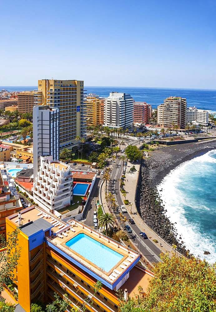 Playa Martianez, view from Mirador la Paz to Puerto de la Cruz, Tenerife, Canary Islands, Spain, Europe