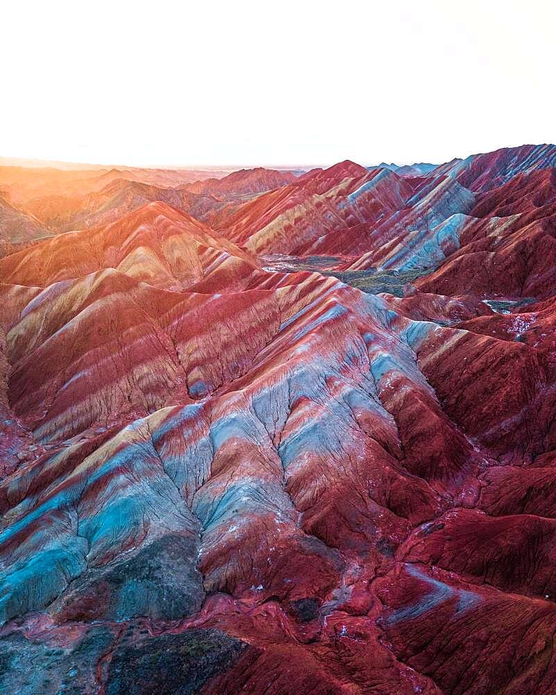 Red sandstone mountains of different minerals, Zhangye Danxia Geopark, China, Asia