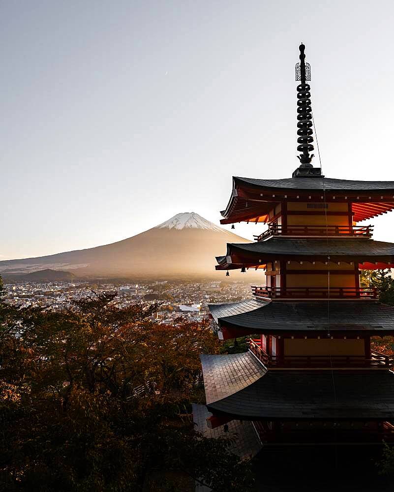 Chureito pagoda at sunset, Fujiyoshida-Shi, Japan, Asia