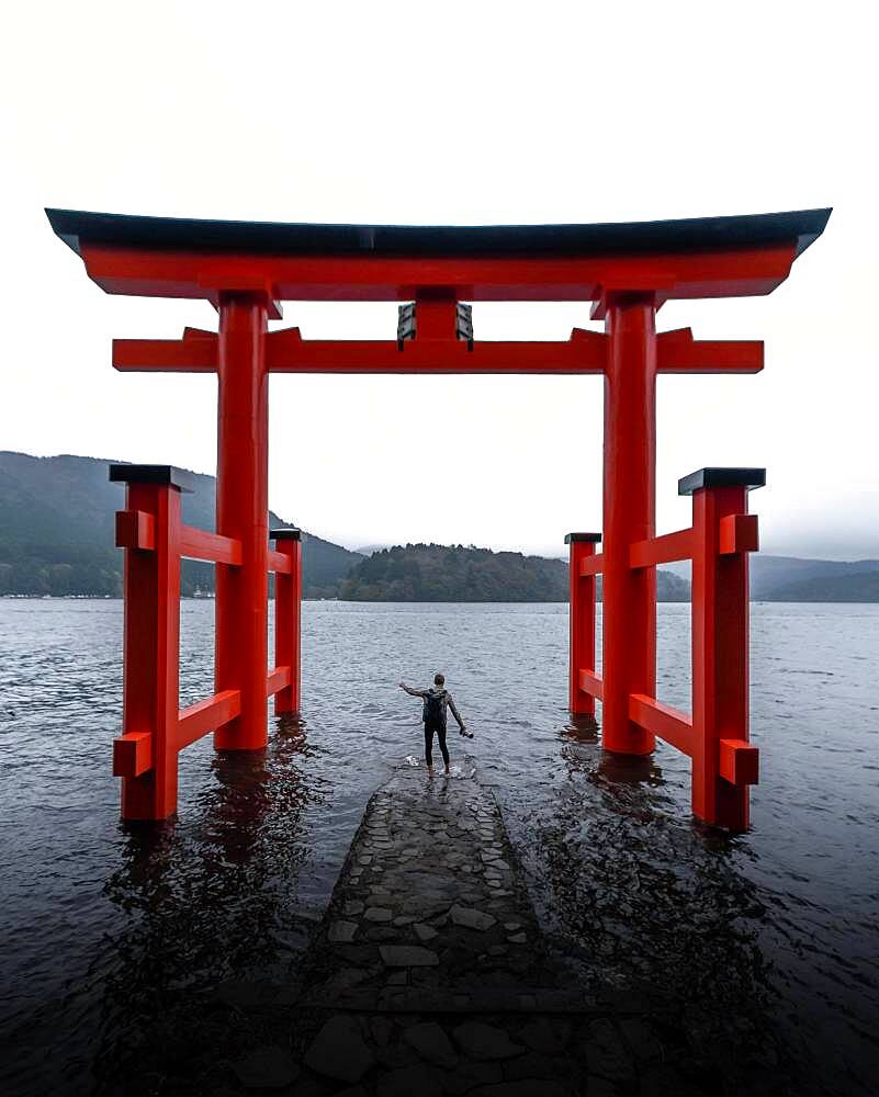 Hakone Shrine with human, Hakone, Japan, Asia