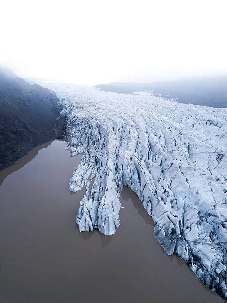 Aerial view, glacier tongue, Vatnajoekull glacier, Vatnajoekull National Park, Iceland, Europe