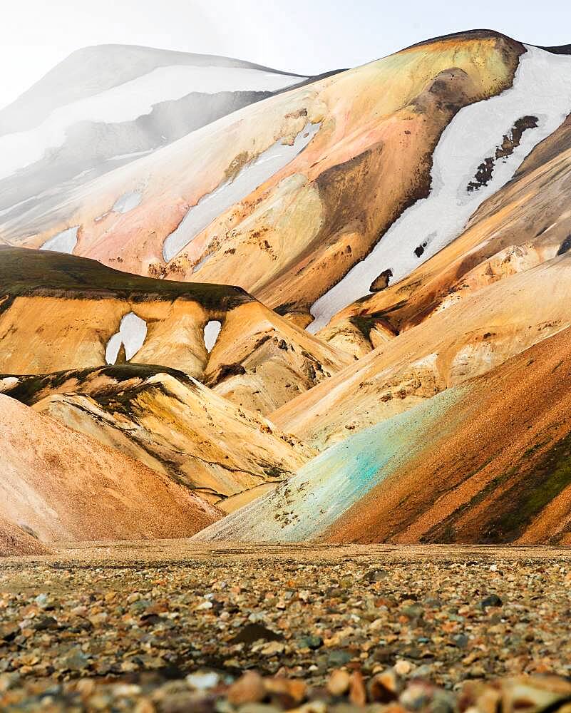 Volcanic barren mountain landscape, Landmannalaugar, Southern Iceland, Iceland, Europe