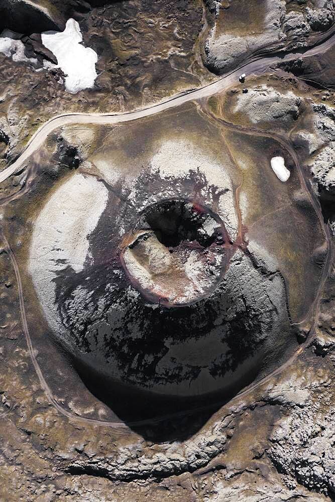 Aerial view, volcanic crater from above, near Frioland ao Fjallabaki, Iceland, Europe
