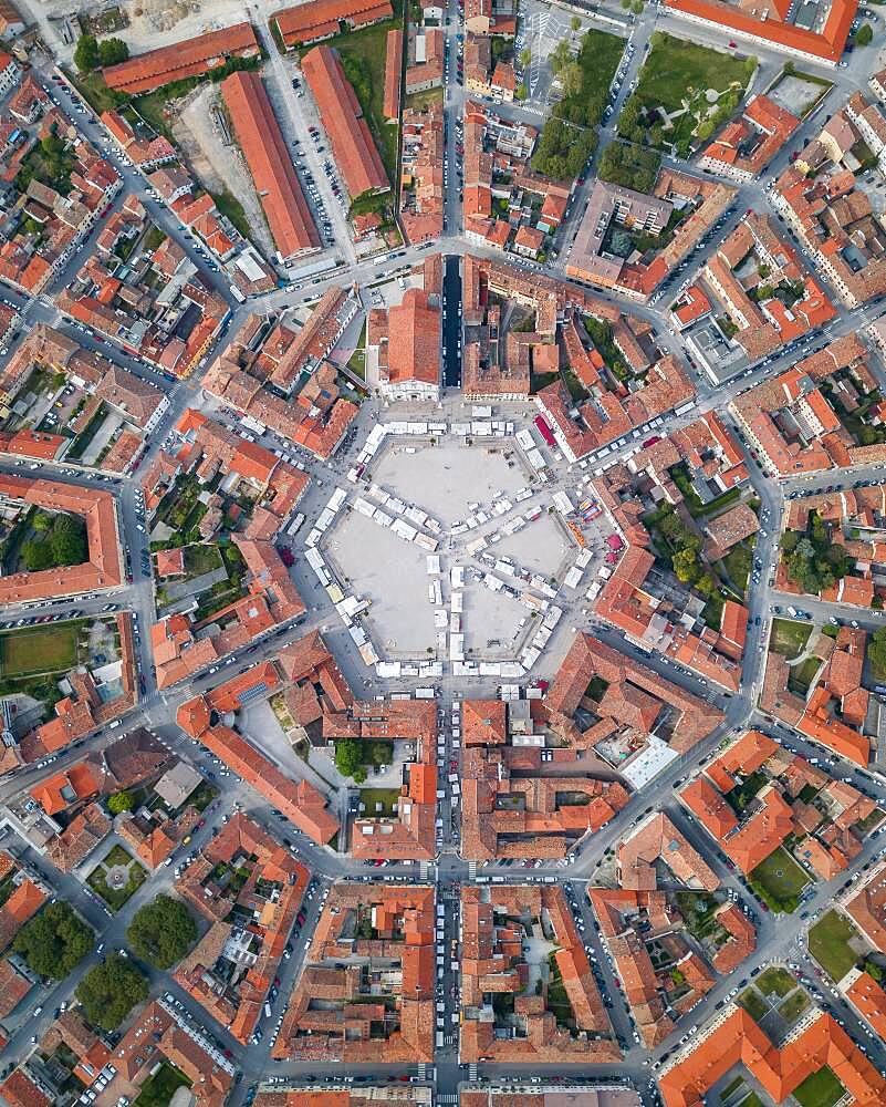 Aerial view, star-shaped city, Palmanova, Northern Italy, Italy, Europe