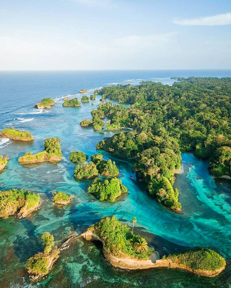 Aerial view, tropical mangrove islands in the Caribbean, Escudo de Veraguas, Panama, Central America