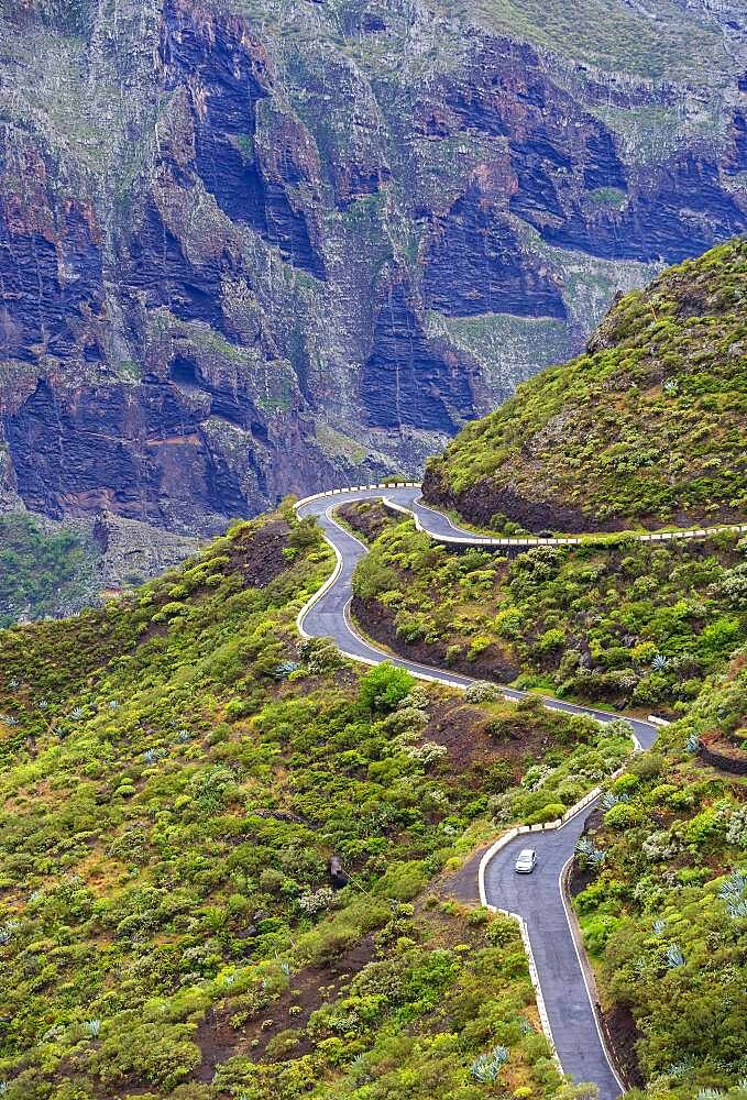 Serpentine road in the Teno Mountains near the mountain village Masca, Masca Gorge, Teno Mountains, Tenerife, Canary Islands, Spain, Europe