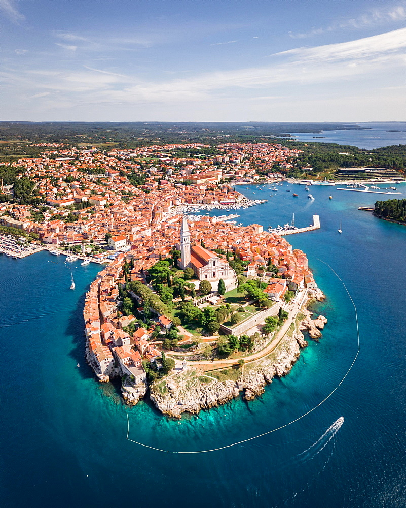 Aerial view, Old town with the church of St. Euphemia, Rovinj, Istria, Croatia, Europe