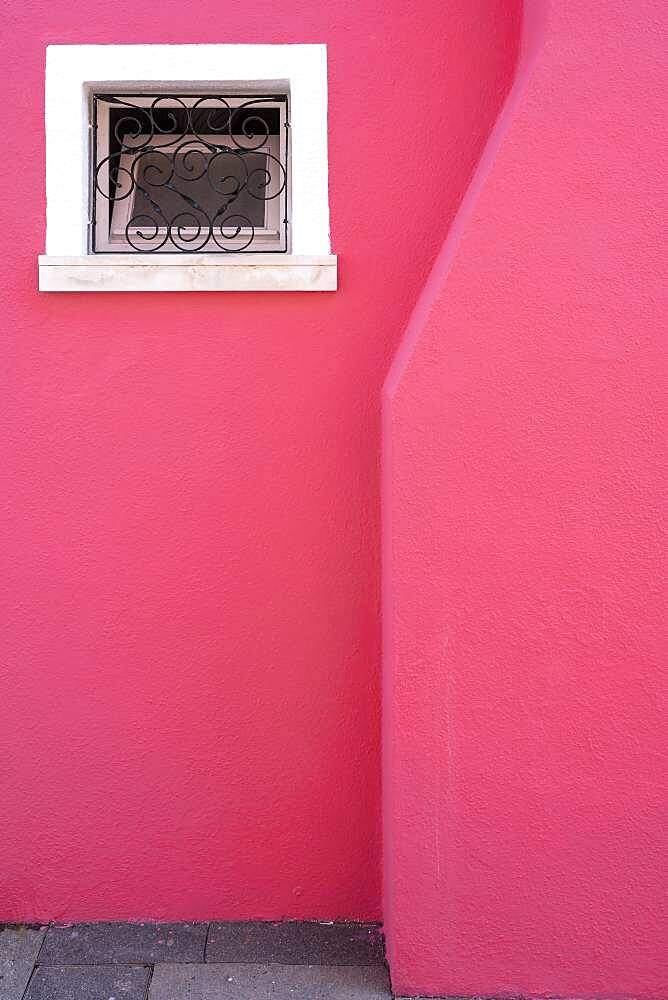 Pink wall with window, colorful house wall, colorful facade, Burano Island, Venice, Veneto, Italy, Europe