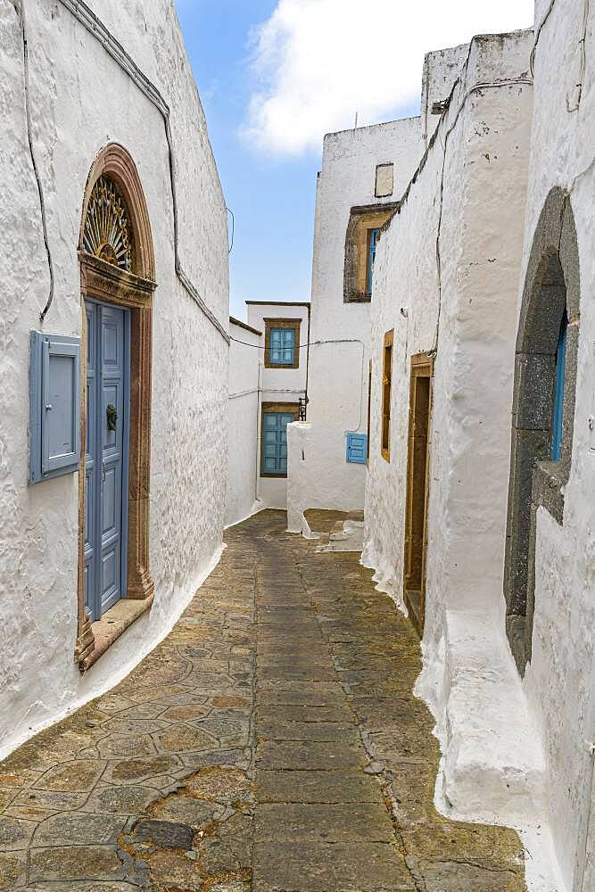 White washed houses, Unesco world heritage site, Monastery of Saint John the Theologian, Chora, Patmos, Greece, Europe